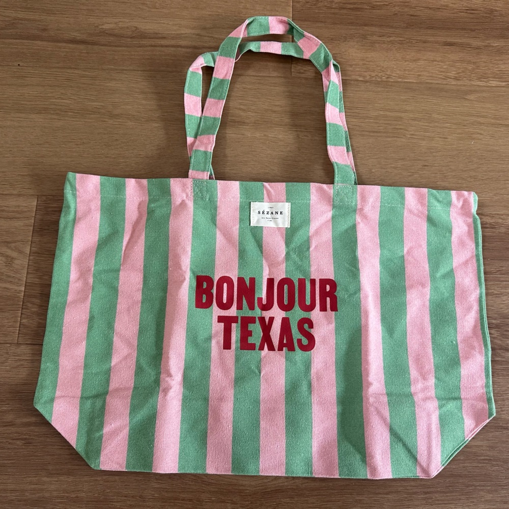 NEW Sezane Bonjour Texas Cotton Tote Bag - Picture 2 of 6